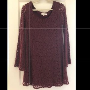 Umgee Burgundy Lace Flare Sleeves